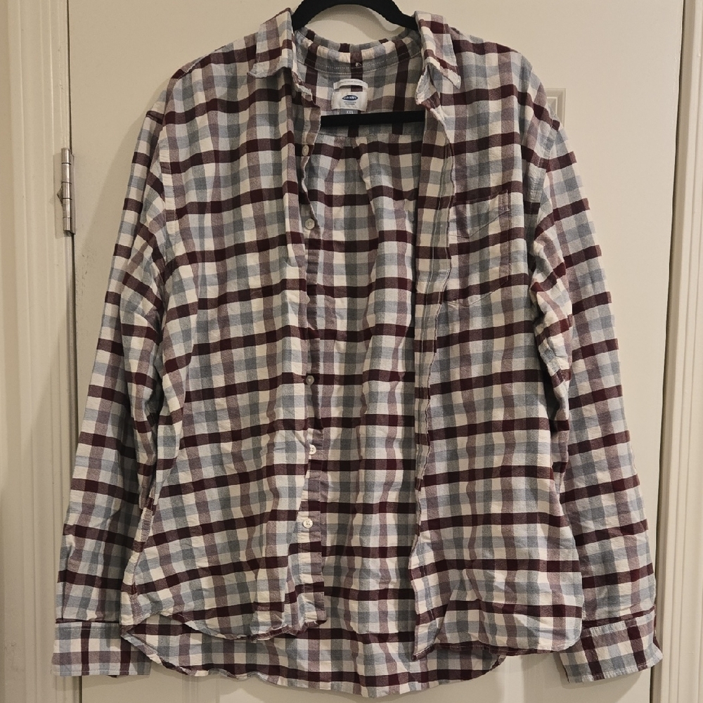 Old Navy Men's Plaid Button Down Shirt - Burgundy and White